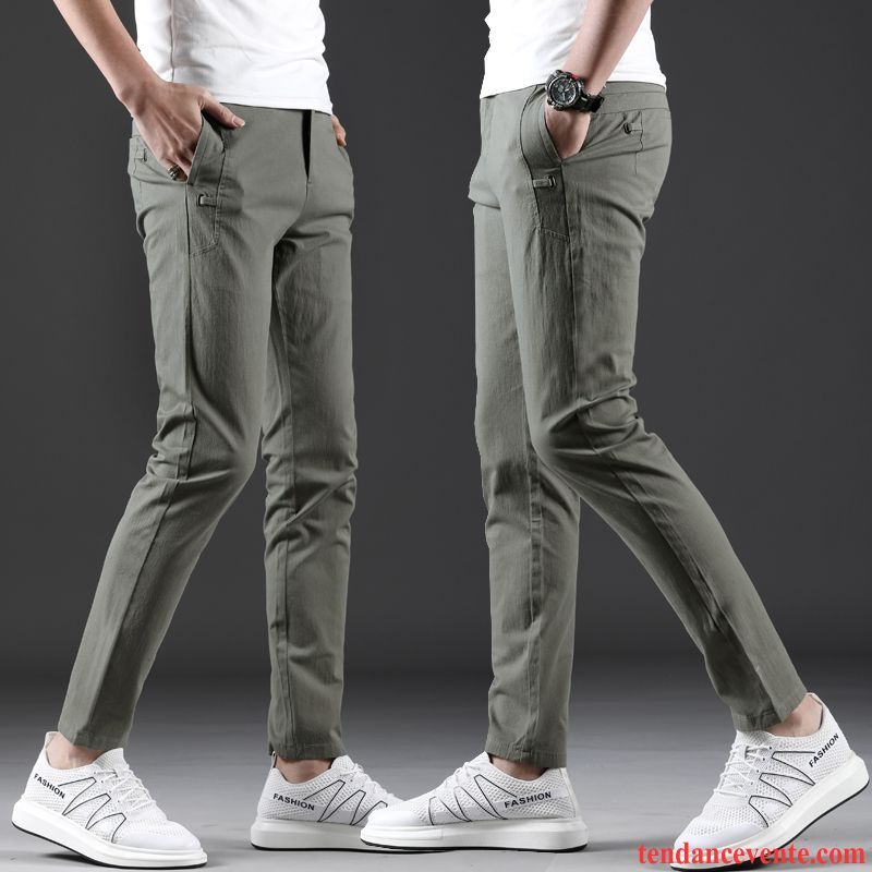 Pantalons Homme Coton Bio Été Jambe Droite Légère Slim Tendance Gris Clair