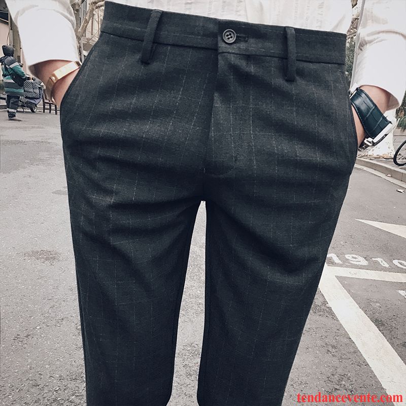 Pantalons Homme Jambe Droite Tendance Neuvième Pantalon Slim Extensible Printemps Noir Gris
