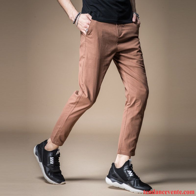 Pantalons Homme Neuvième Pantalon Slim Tendance Jeunesse Été Coton Bio Marron