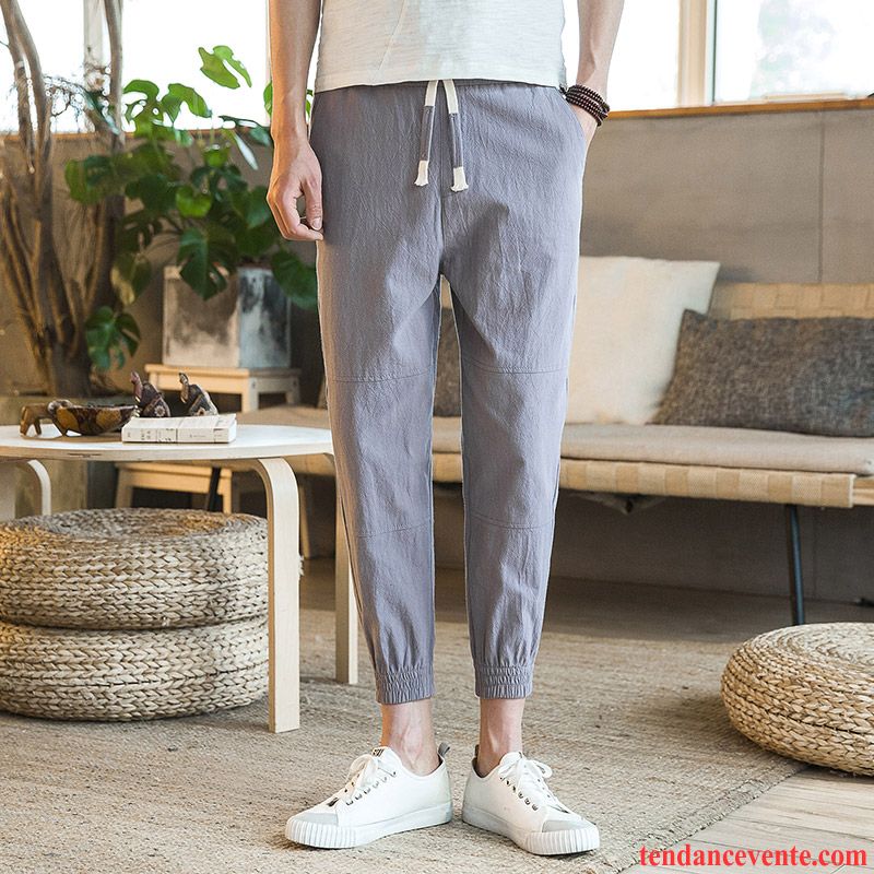 Pantalons Homme Neuvième Pantalon Été Baggy Légère Sport Tous Les Assortis Bleu Marin