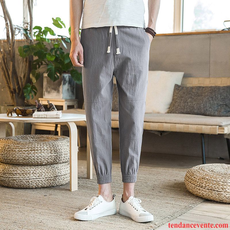 Pantalons Homme Neuvième Pantalon Été Baggy Légère Sport Tous Les Assortis Bleu Marin