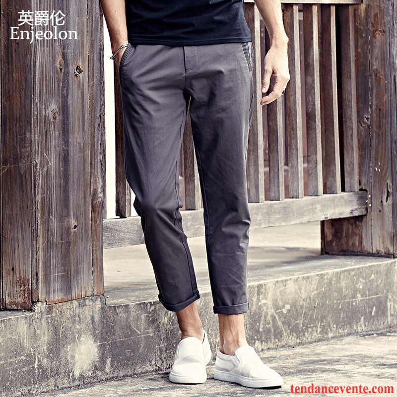 Pantalons Homme Slim Légère Maigre Été Tendance Noir