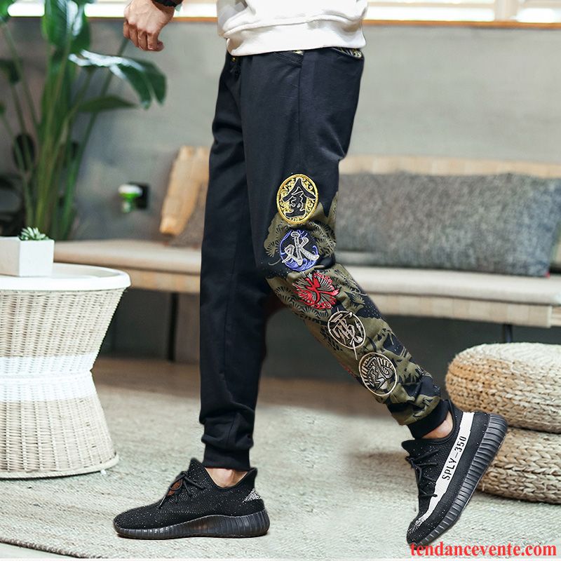 Pantalons Homme Style Chinois Taillissime Broderie Hiver Sport Baggy Noir