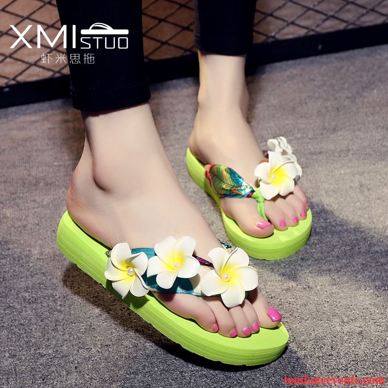 Pantoufle Femme Fantaisie Antidérapant Été Talons Compensés Femme Plage Fleur Semelle Épaisse