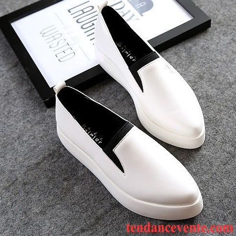 Pantoufle Mocassin Femme Étudiant L'automne Été Femme Paresseux Pointe Pointue Cuir Véritable Blanc Augmenté Derbies Décontractée Saumon