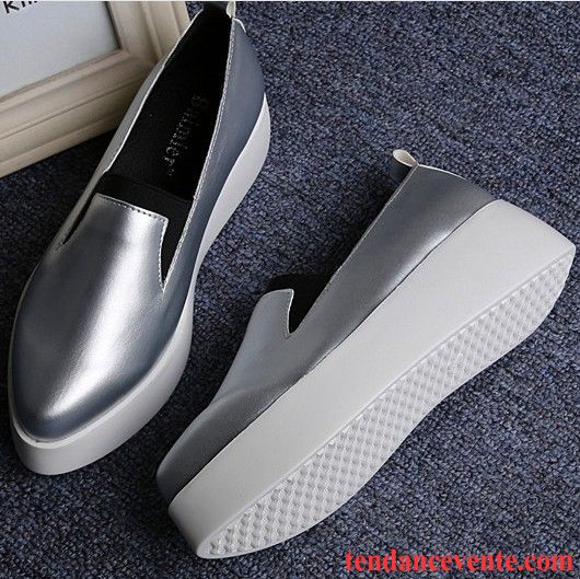 Pantoufle Mocassin Femme Étudiant L'automne Été Femme Paresseux Pointe Pointue Cuir Véritable Blanc Augmenté Derbies Décontractée Saumon