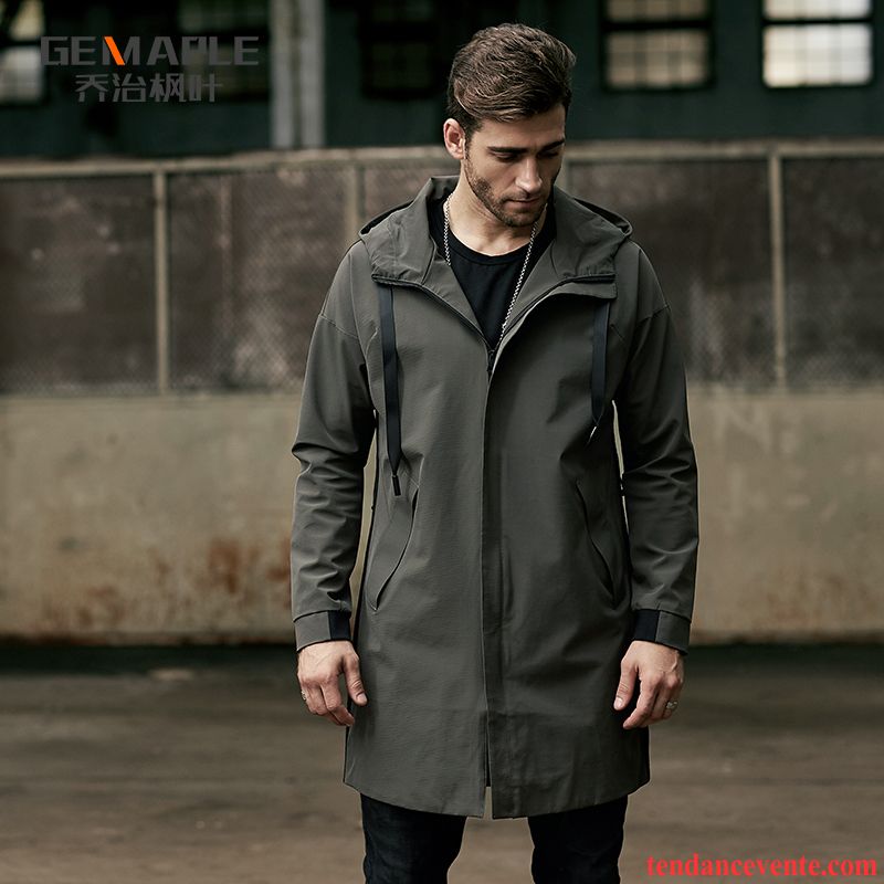 Pardessus Homme Pas Cher Slim Coupe Vent Homme Jeunesse Vert Longue Pardessus Taillissime Manteau Tendance Mince L'automne