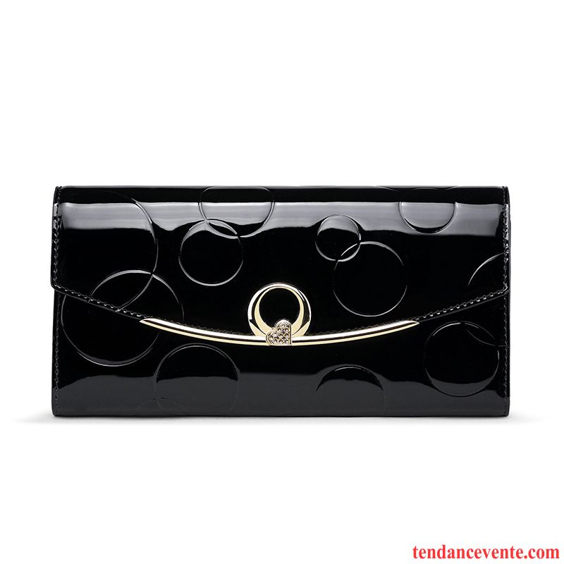 Portefeuille Femme Longue Section Portefeuilles Cuir De Vache Trois Fois Pochette Europe Or