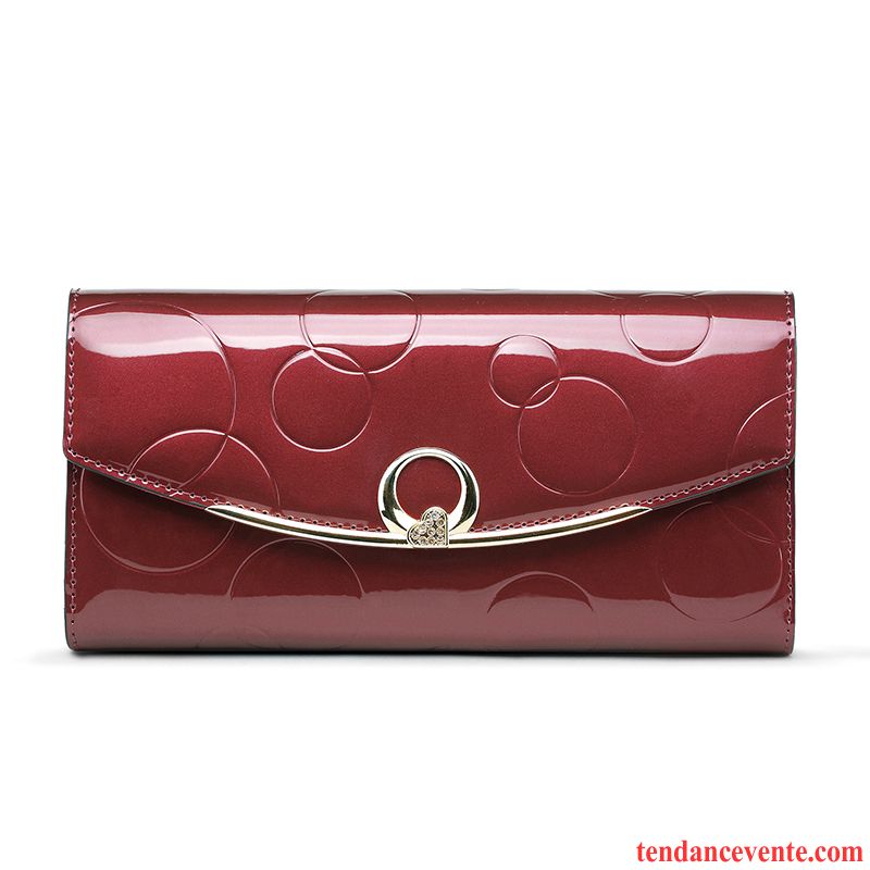 Portefeuille Femme Longue Section Portefeuilles Cuir De Vache Trois Fois Pochette Europe Or