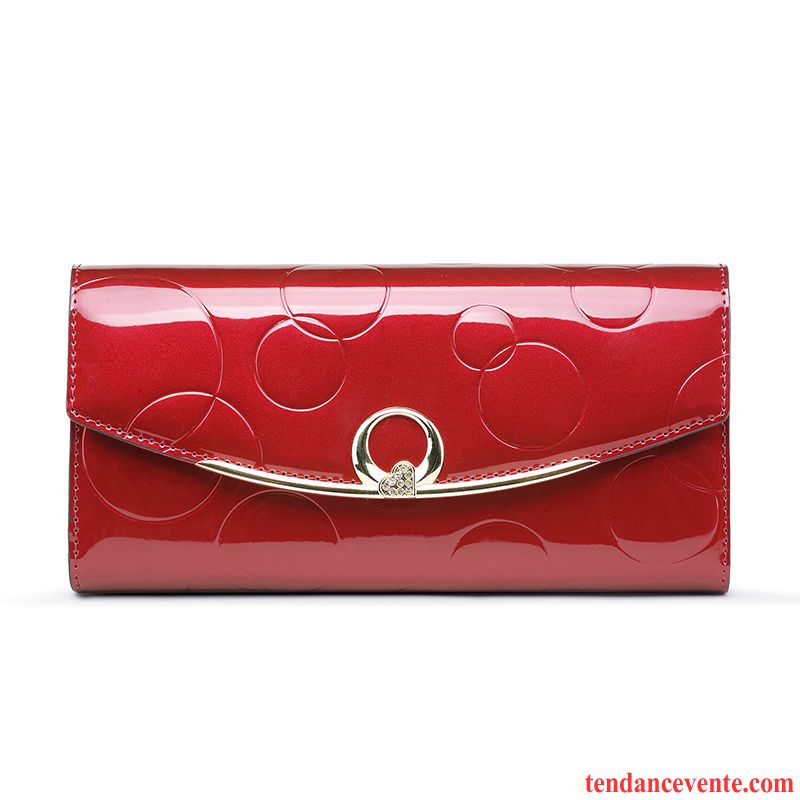 Portefeuille Femme Longue Section Portefeuilles Cuir De Vache Trois Fois Pochette Europe Or