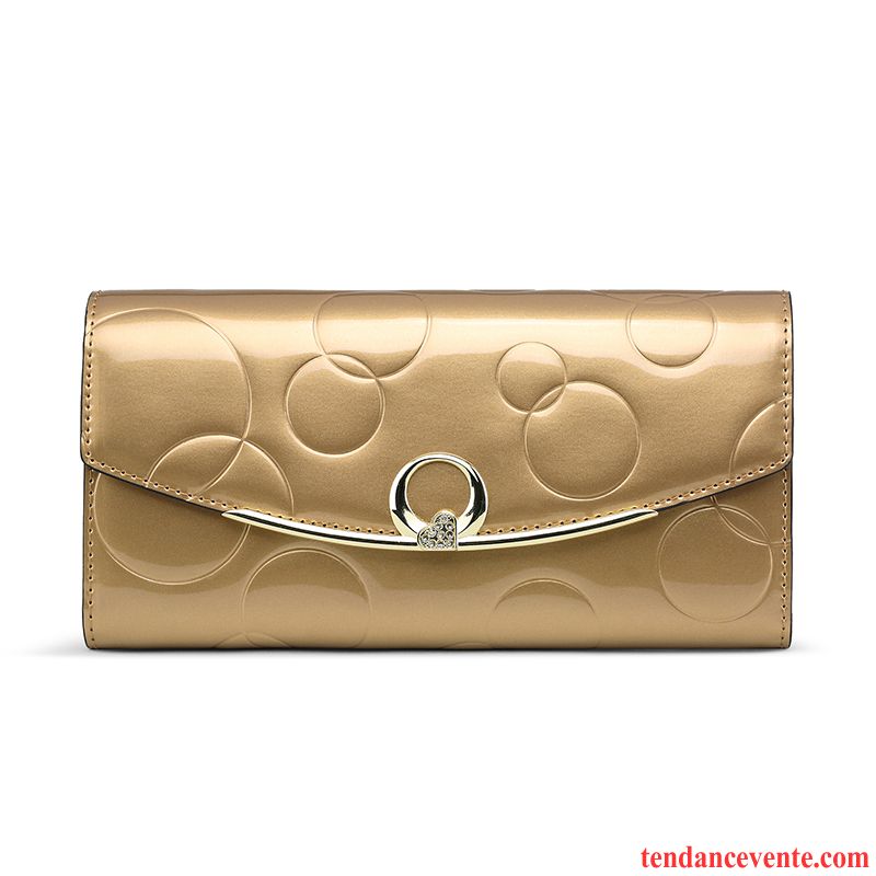 Portefeuille Femme Longue Section Portefeuilles Cuir De Vache Trois Fois Pochette Europe Or