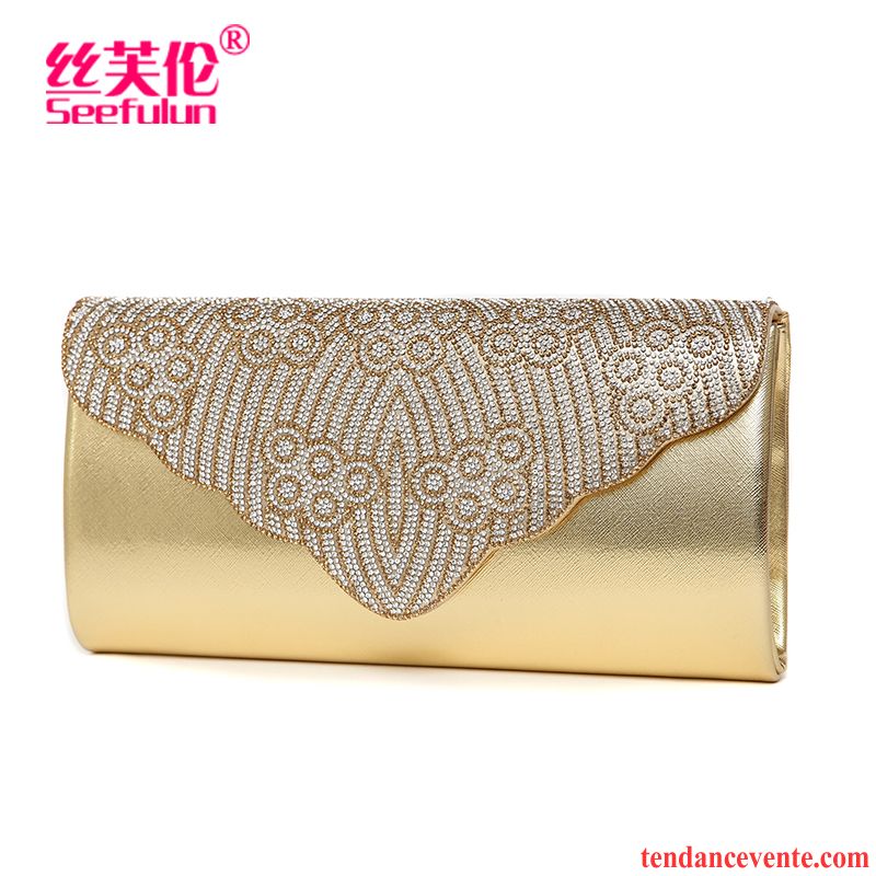 Portefeuille Femme Mode Petit Diamant Tendance All-match Pochette Or