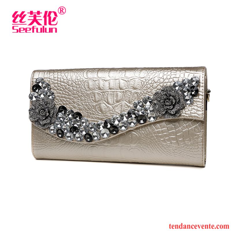 Portefeuille Femme Pochette Diamant Tendance Banquet Grande Capacité Mode Noir