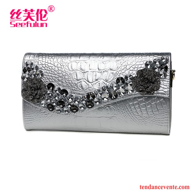 Portefeuille Femme Pochette Diamant Tendance Banquet Grande Capacité Mode Noir