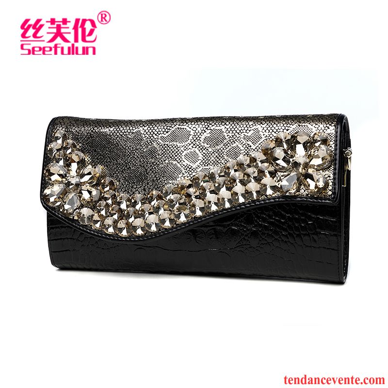 Portefeuille Femme Pochette Diamant Tendance Banquet Grande Capacité Mode Noir