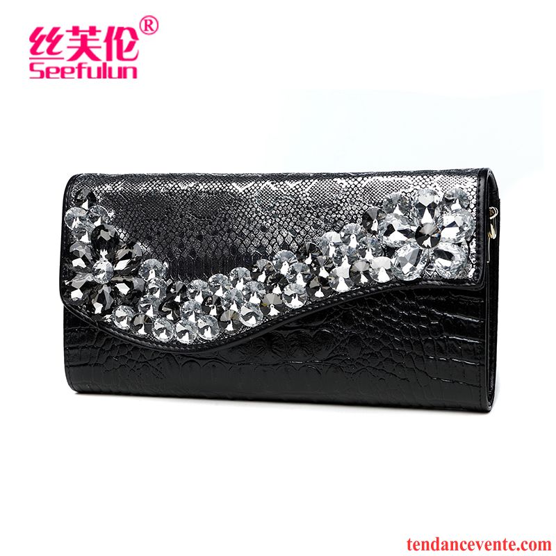 Portefeuille Femme Pochette Diamant Tendance Banquet Grande Capacité Mode Noir