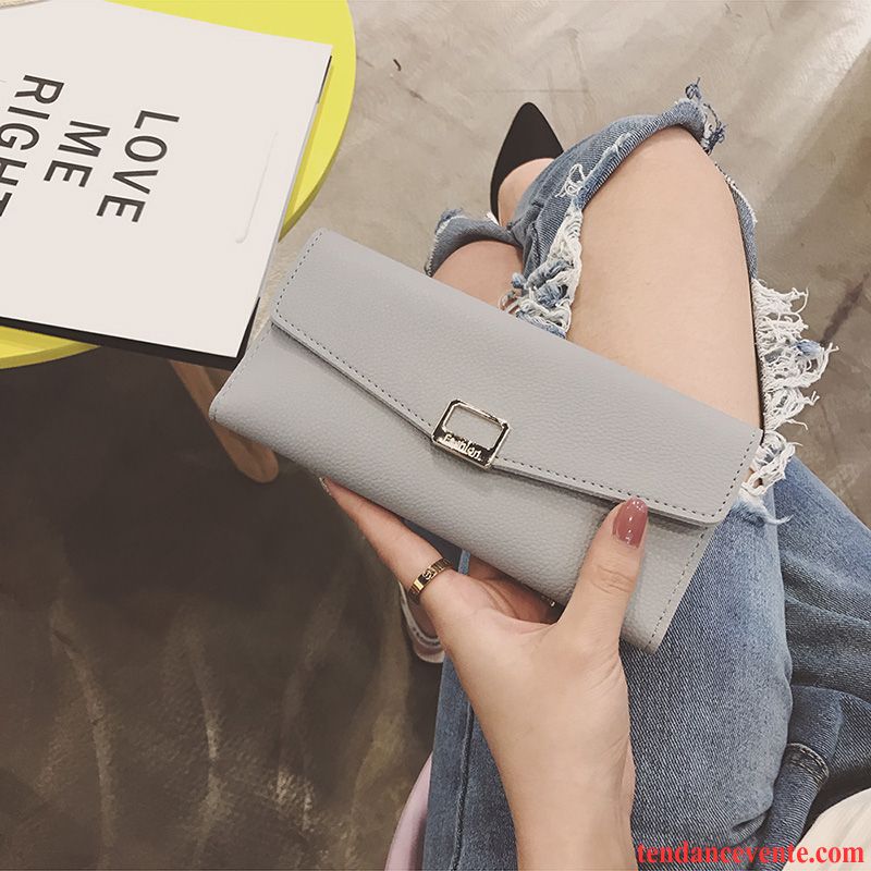 Portefeuille Femme Une Agrafe Simple Longue Section Le Nouveau Grande Capacité Sac Carte Gris