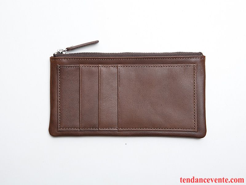 Portefeuille Homme Cuir Très Mince Mode Téléphone Portable Longue Section Pochette Bleu Rouge Brun