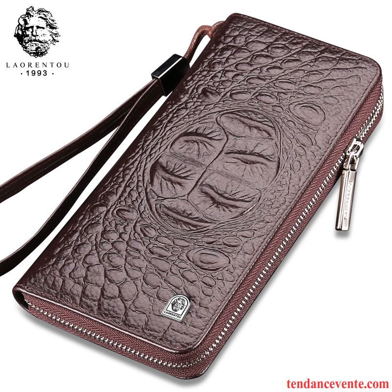 Portefeuille Homme Entreprise Longue Section Marron Téléphone Portable Cuir Véritable Jeunesse