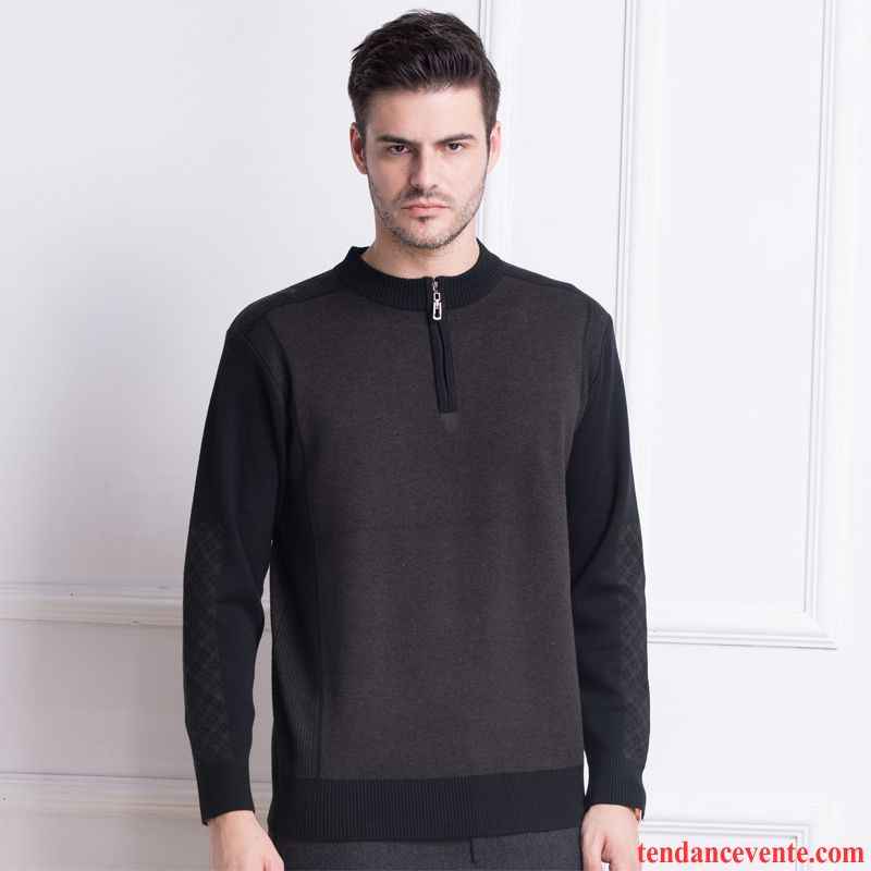 Pull Avec Col Homme Fermeture Éclair Pull Homme Pullovers Renforcé Tricots En Maille Haut Court Lawngreen