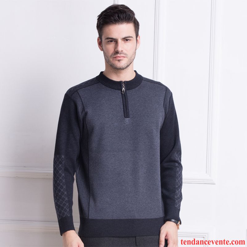 Pull Avec Col Homme Fermeture Éclair Pull Homme Pullovers Renforcé Tricots En Maille Haut Court Lawngreen