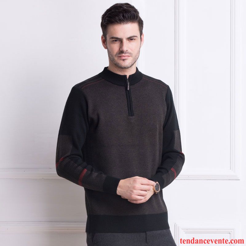 Pull Avec Col Homme Fermeture Éclair Pull Homme Pullovers Renforcé Tricots En Maille Haut Court Lawngreen