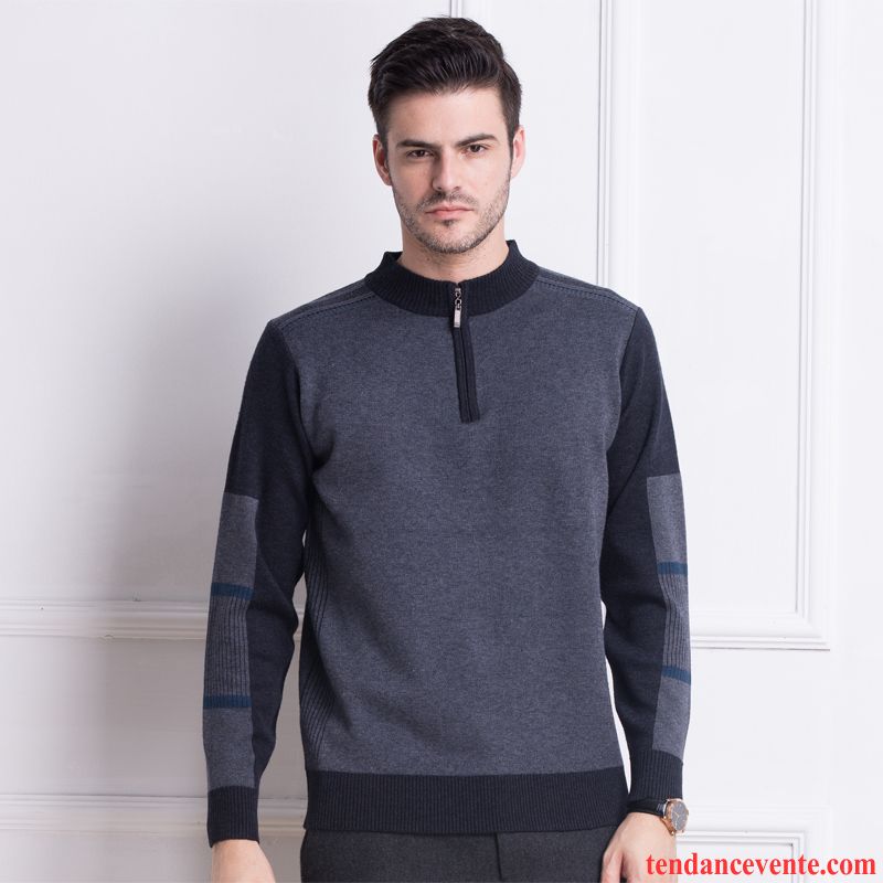 Pull Avec Col Homme Fermeture Éclair Pull Homme Pullovers Renforcé Tricots En Maille Haut Court Lawngreen