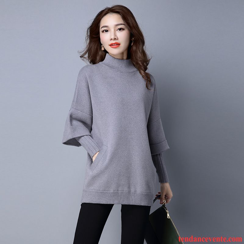 Pull Blanc Col V Femme Renforcé Pardessus Femme L'automne Pullovers Baggy Tricots En Maille Chauve Souris Hiver Haut Court Tendance Longue Taillissime Soldes