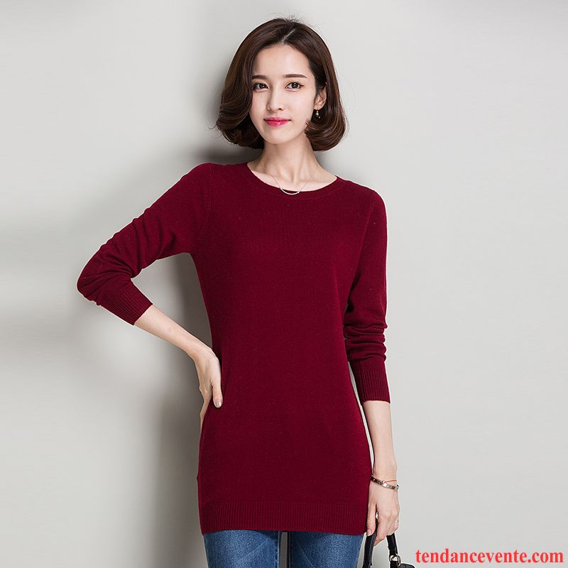 Pull Col Large Femme Mince Chemise En Bas Pull Pur Longue L'automne Pullovers Hiver Tricots En Maille Dame Col Rond Pas Cher