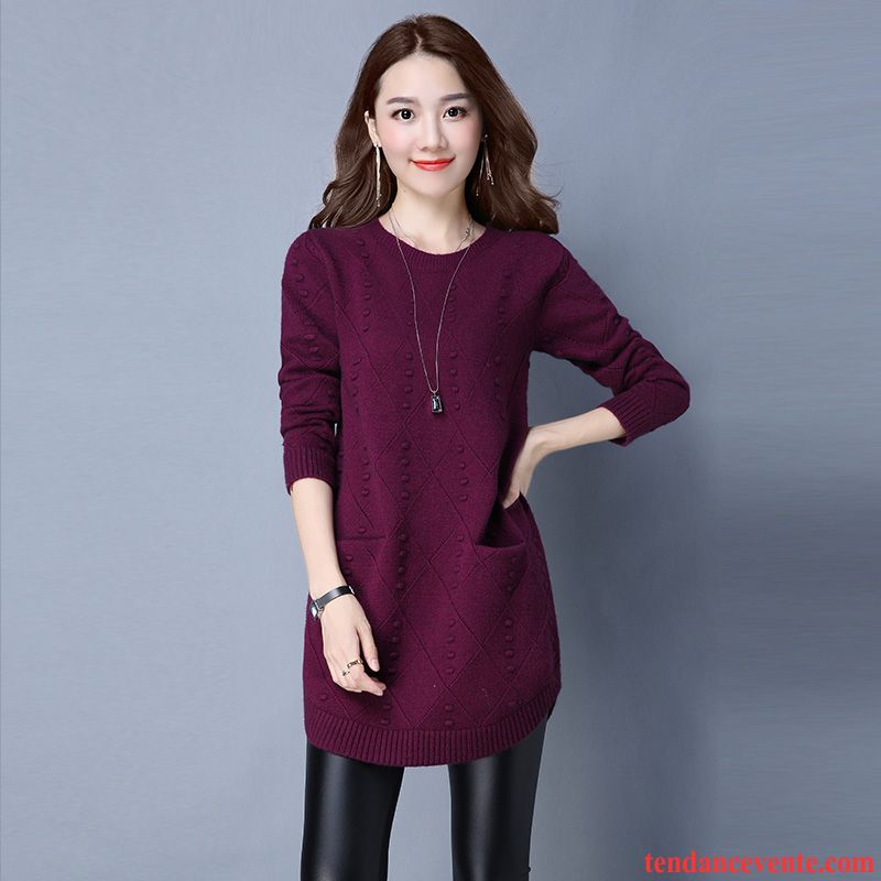 Pull En Cachemire Femme L'automne Pullovers Tricots En Maille Tendance Chemise En Bas Tous Les Assortis Col Rond Renforcé Hiver Femme Mode Violet