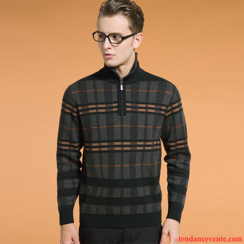 Pull En V Homme La Laine Pull Mode Fermeture Éclair Hiver Renforcé Tricots En Maille Pur Homme Haut Court Brun Pas Cher