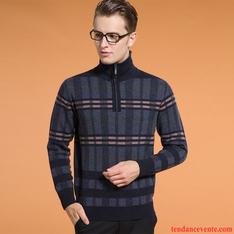 Pull En V Homme La Laine Pull Mode Fermeture Éclair Hiver Renforcé Tricots En Maille Pur Homme Haut Court Brun Pas Cher