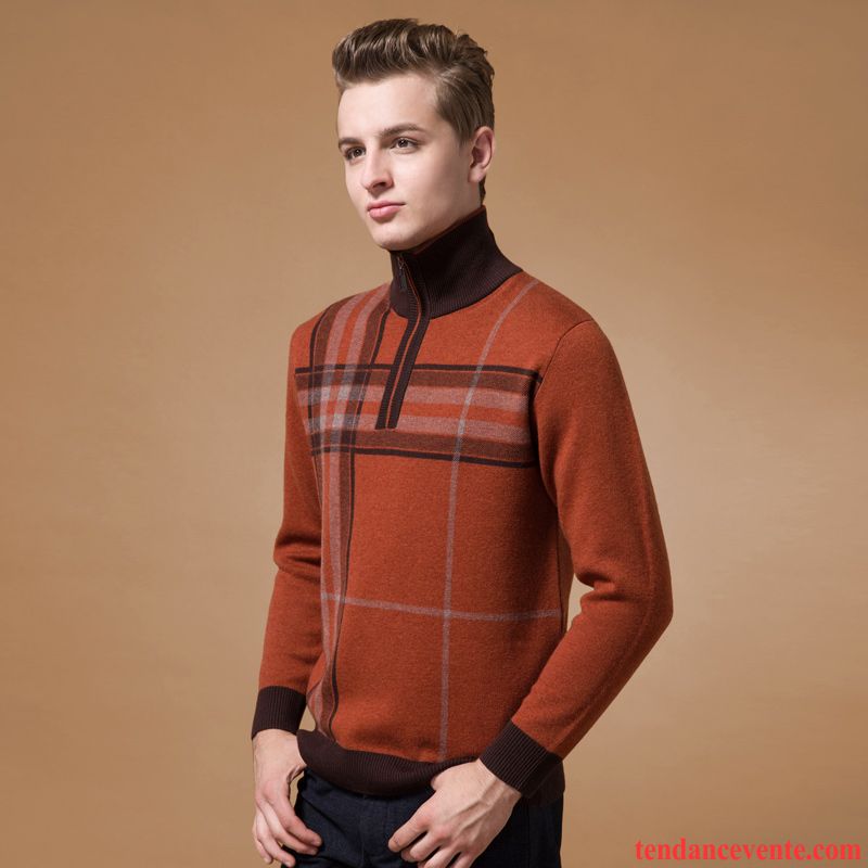 Pull En V Homme La Laine Pull Mode Fermeture Éclair Hiver Renforcé Tricots En Maille Pur Homme Haut Court Brun Pas Cher