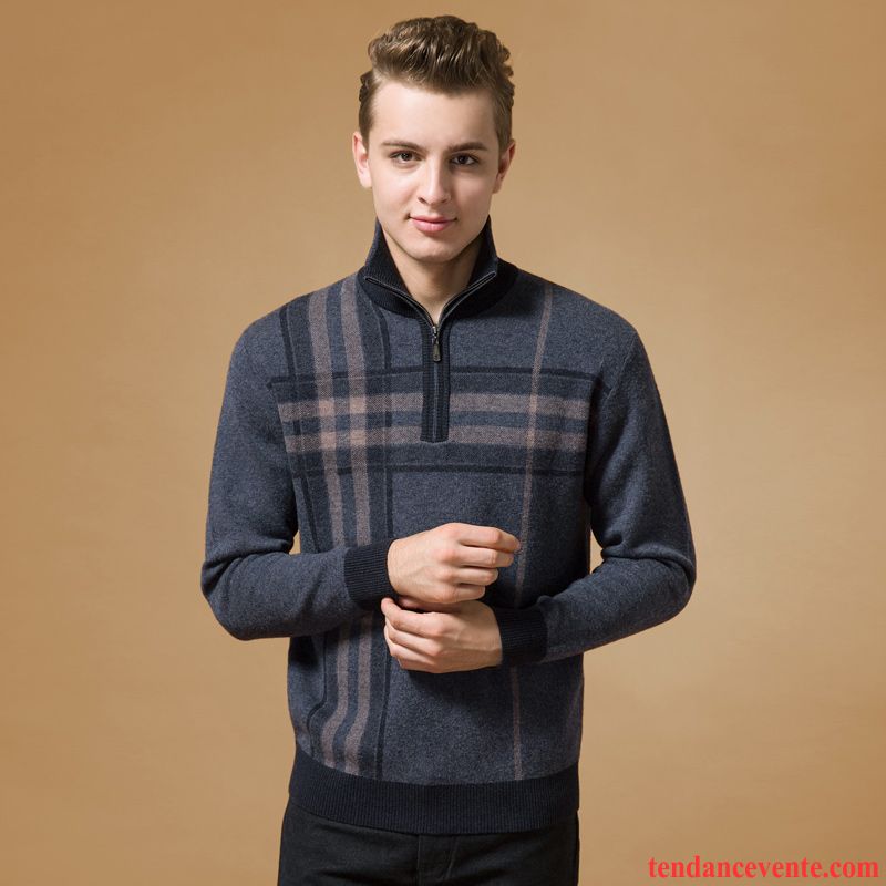 Pull En V Homme La Laine Pull Mode Fermeture Éclair Hiver Renforcé Tricots En Maille Pur Homme Haut Court Brun Pas Cher