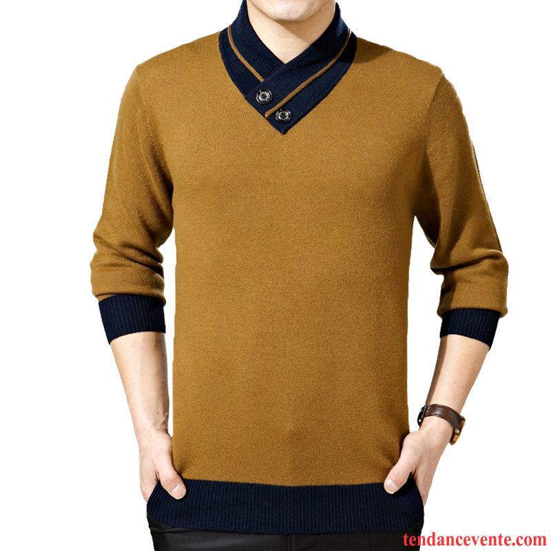 Pull Fashion Homme Pas Cher Hiver Vêtements D'hiver Col En V Pull Renforcé Chemise En Bas Homme Tendance Pullovers Marron