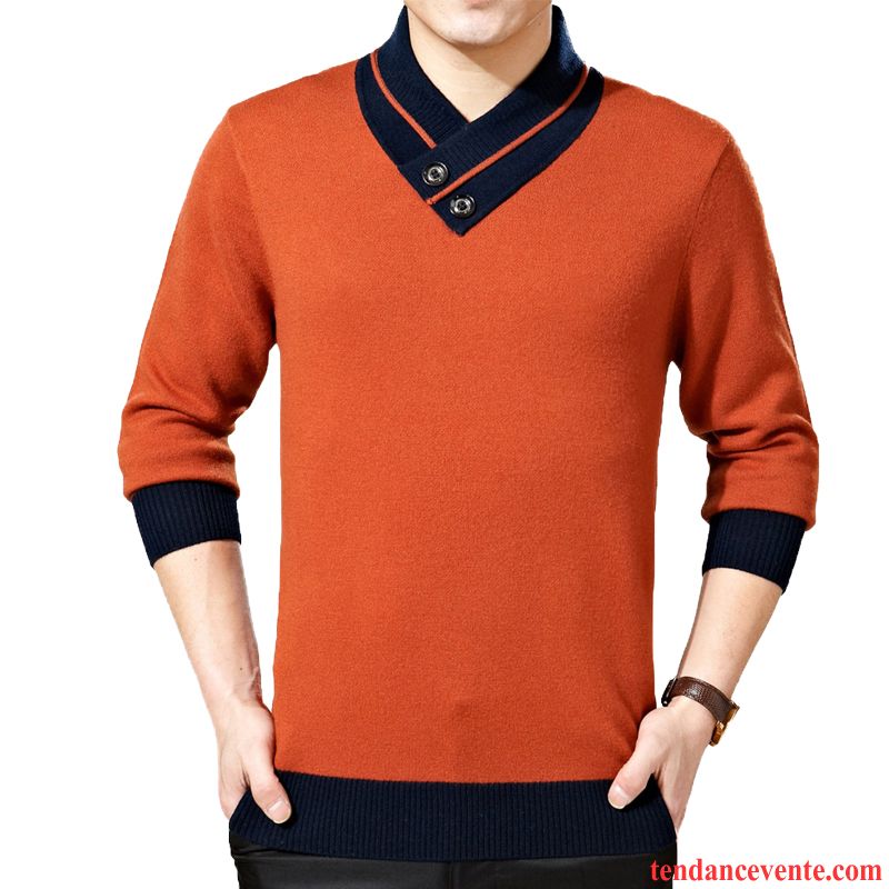 Pull Fashion Homme Pas Cher Hiver Vêtements D'hiver Col En V Pull Renforcé Chemise En Bas Homme Tendance Pullovers Marron