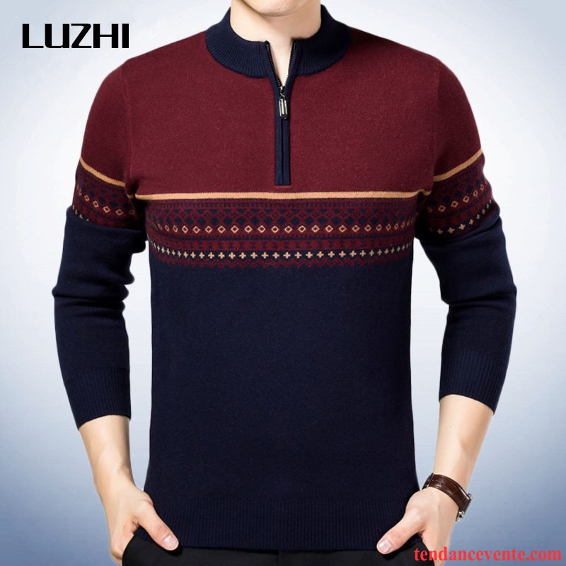 Pull Homme Zippé Pull Renforcé En Maille Pullovers Homme Hiver Chauds Pensée Pas Cher