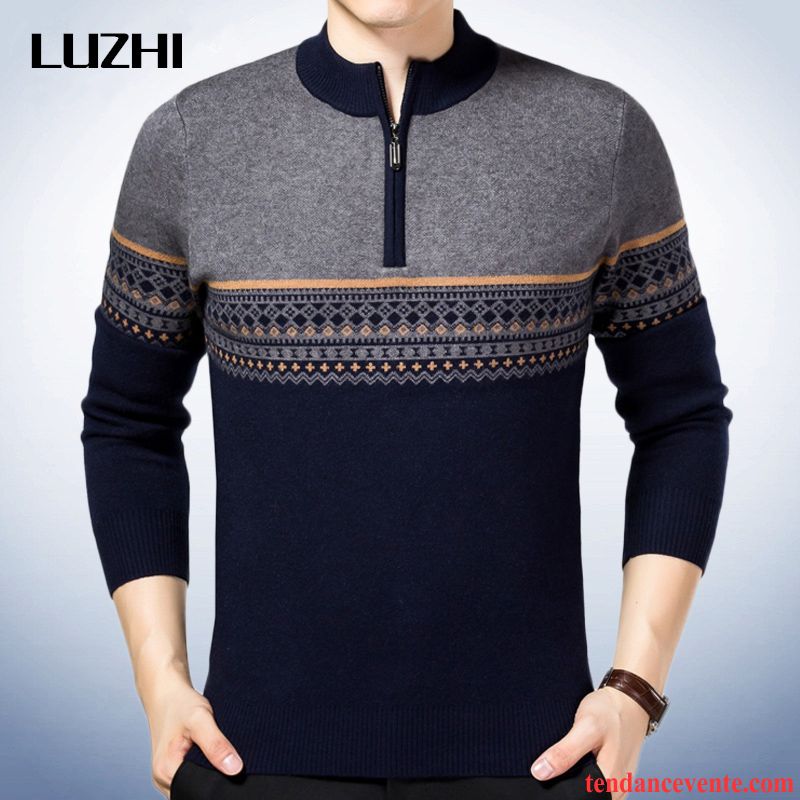 Pull Homme Zippé Pull Renforcé En Maille Pullovers Homme Hiver Chauds Pensée Pas Cher