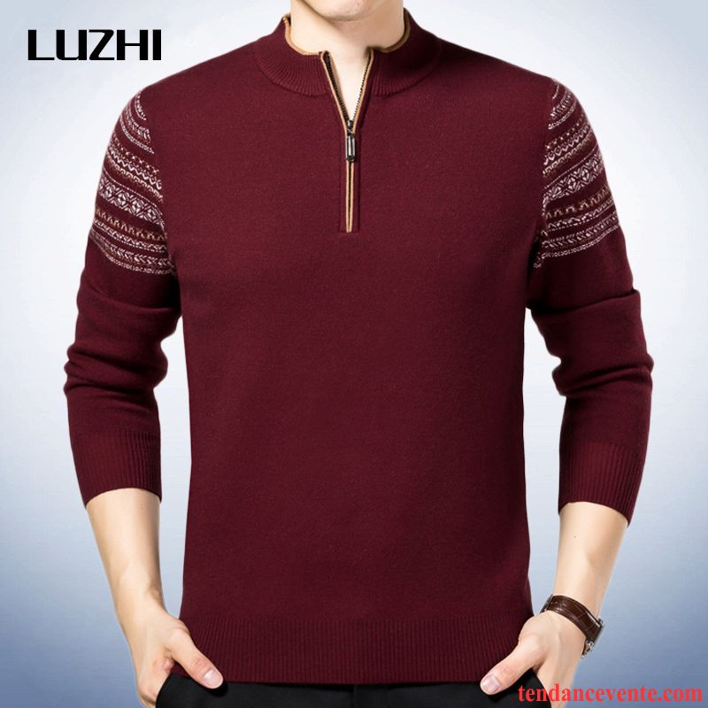 Pull Homme Zippé Pull Renforcé En Maille Pullovers Homme Hiver Chauds Pensée Pas Cher