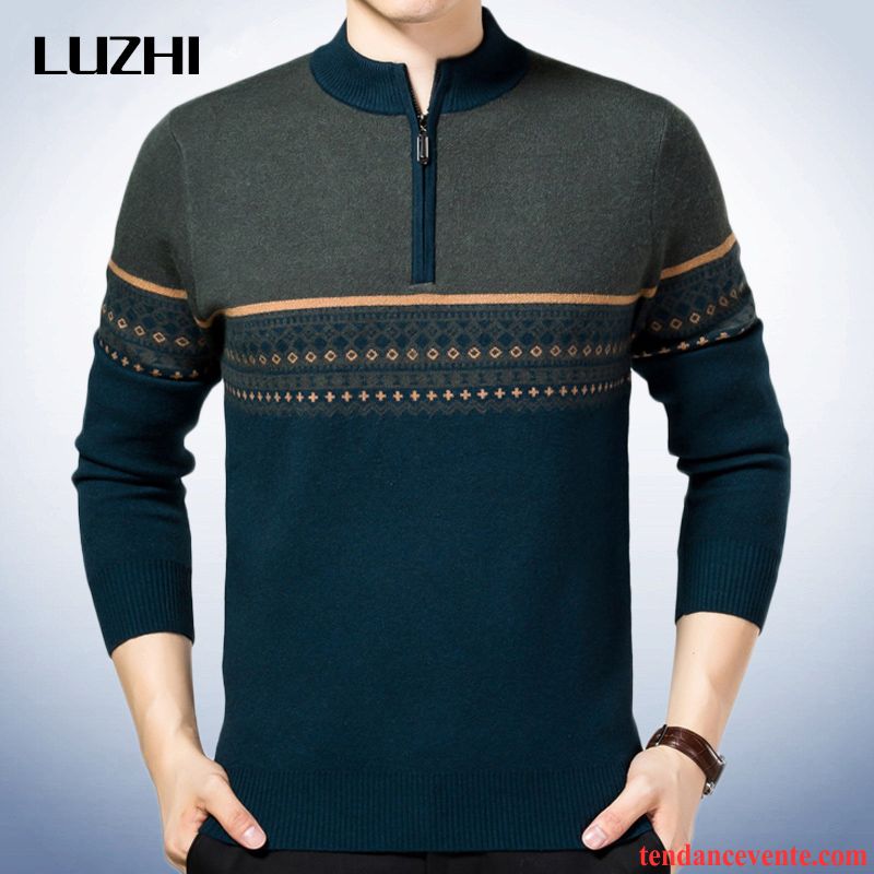 Pull Homme Zippé Pull Renforcé En Maille Pullovers Homme Hiver Chauds Pensée Pas Cher