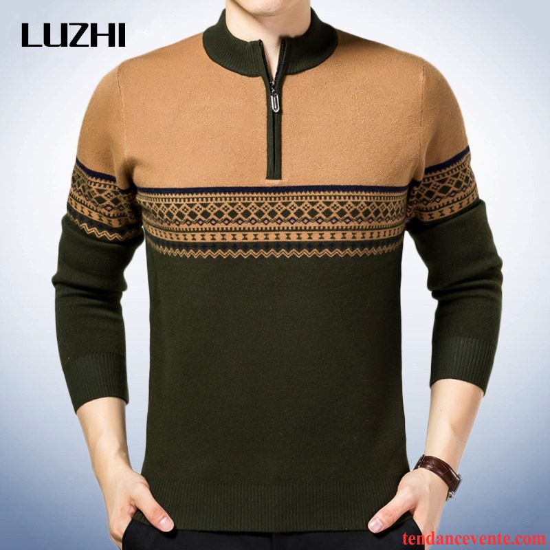 Pull Homme Zippé Pull Renforcé En Maille Pullovers Homme Hiver Chauds Pensée Pas Cher