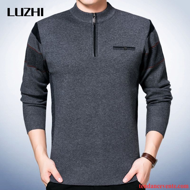 Pull Homme Zippé Pull Renforcé En Maille Pullovers Homme Hiver Chauds Pensée Pas Cher