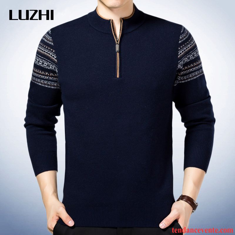 Pull Homme Zippé Pull Renforcé En Maille Pullovers Homme Hiver Chauds Pensée Pas Cher