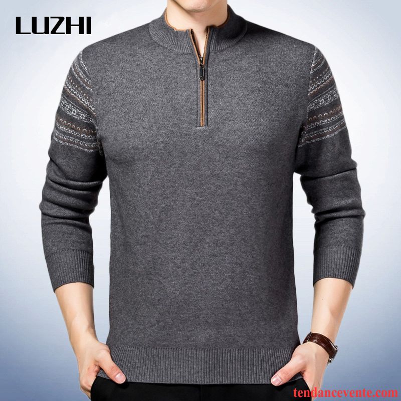 Pull Homme Zippé Pull Renforcé En Maille Pullovers Homme Hiver Chauds Pensée Pas Cher