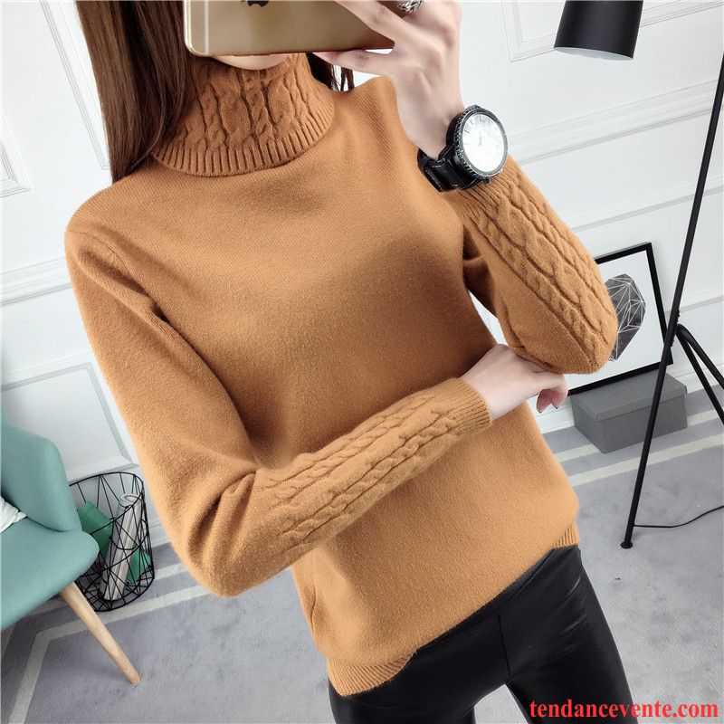 Pull Manche Longue Femme Pullovers Hiver Femme Mince Renforcé Tricots En Maille L'automne Haut Court Fleur Slim Chemise En Bas Marron