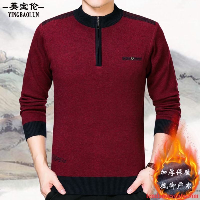 Pull Mode Homme Tricots En Maille Pull Homme Haut Court Pure Hiver Renforcé L'automne Fermeture Éclair Bordeaux Vente