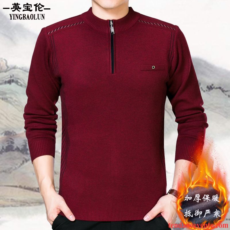 Pull Mode Homme Tricots En Maille Pull Homme Haut Court Pure Hiver Renforcé L'automne Fermeture Éclair Bordeaux Vente