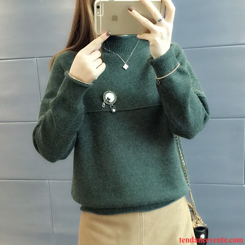 Pull Over Femme Original Pull Pure Courte Pardessus L'automne Femme Haut Court Renforcé Tricots En Maille Hiver Lawngreen