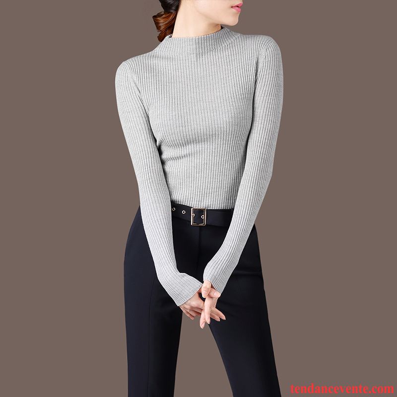 Pull Pour Femme Pullovers Printemps Slim Longues Haut Court L'automne Femme Simple Tous Les Assortis Pierre