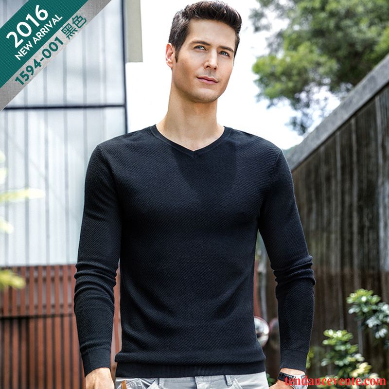 Pull Rayé Noir Et Blanc Homme L'automne Col Rond Loup Homme Pure Pull Légère Pullovers